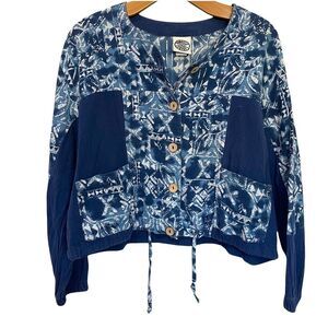 Produce Company Womens Blue White Loose Jacket Laundered cotton Size Medium